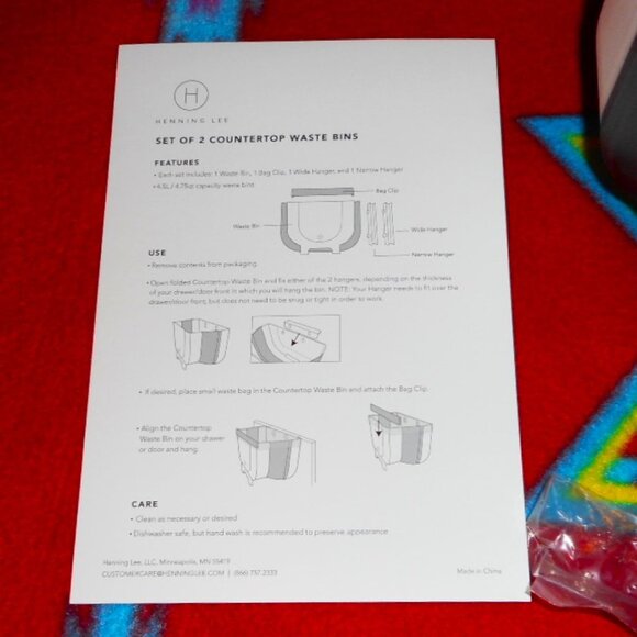 Henning Lee S/2 4.75 Quart Collapsible Countertop Waste Bins (2-Pack) New! - Picture 3 of 7